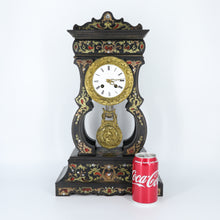 将图片加载到图库查看器,Antique Ebony Embossed and Shell Inlay Portico Clock by J. Valery