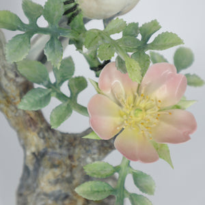 Lesser Whitethroat and Wild Rose Porcelain Bird Figurine